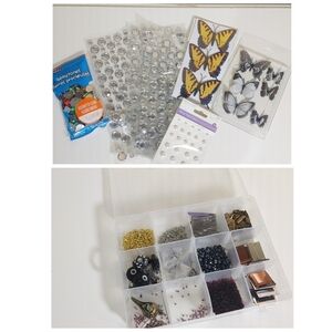 Crafting supplies assorted lot/ beading supplies,gem stones,3Dbutterfly stickers